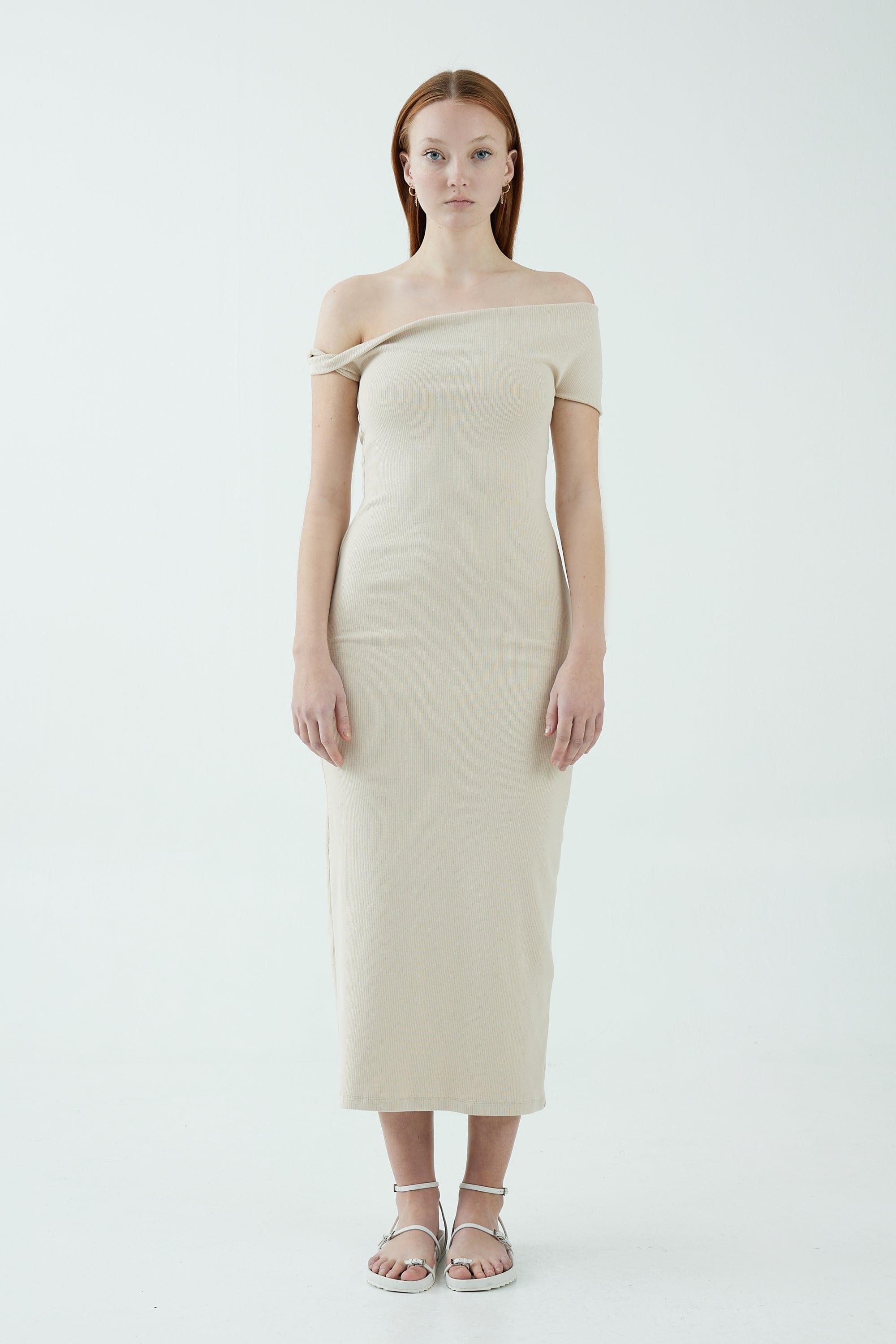 INTERTWINED OFF SHOULDER DRESS | BONE THIRD FORM INTERTWINED OFF SHOULDER DRESS | BONE THIRD FORM