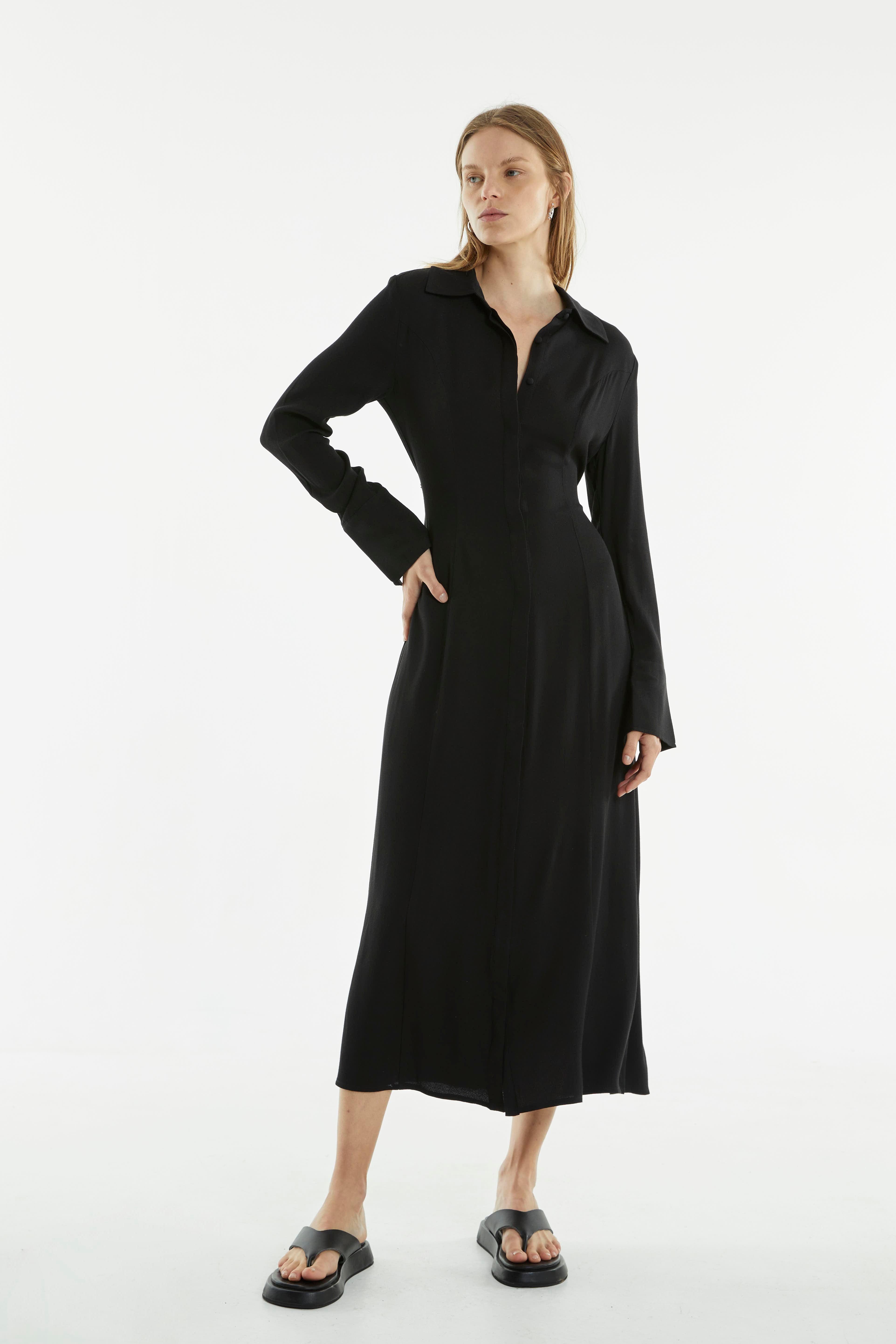 RETROSPECT MIDI SHIRT DRESS BLACK Third Form After Work