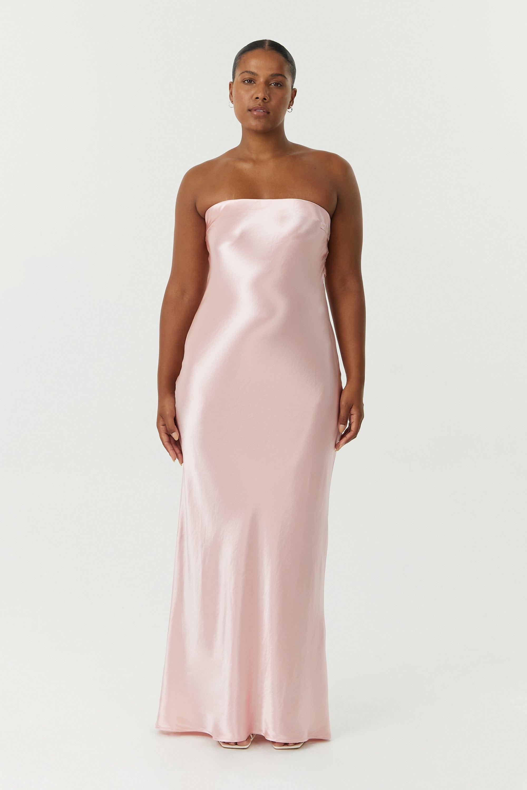 Maxi Pink Silk Playsuit SATIN TIE BACK STRAPLESS MAXI FAIRY