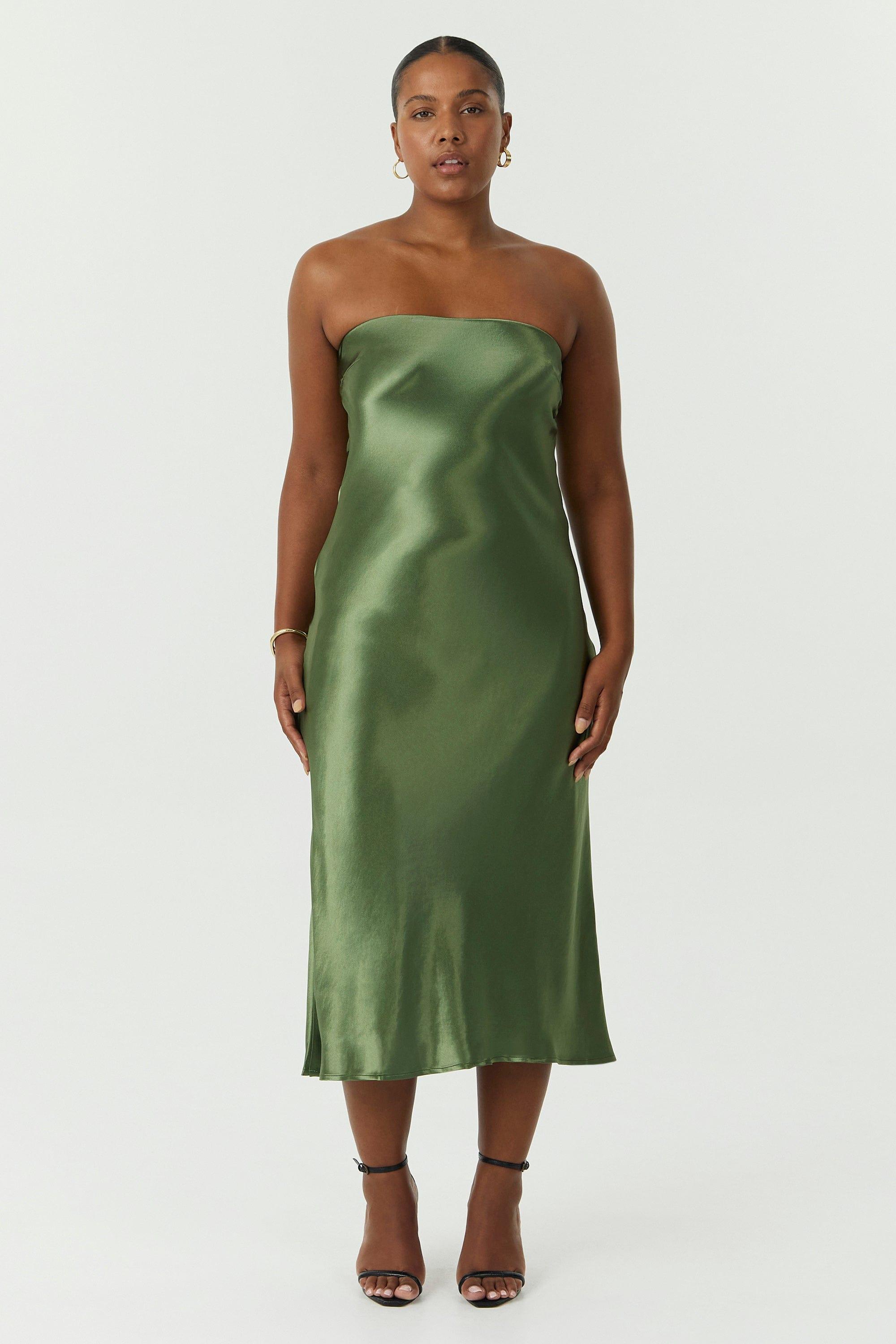SATIN TIE BACK STRAPLESS MIDI | OLIVE THIRD FORM SATIN TIE BACK STRAPLESS MIDI | OLIVE THIRD FORM