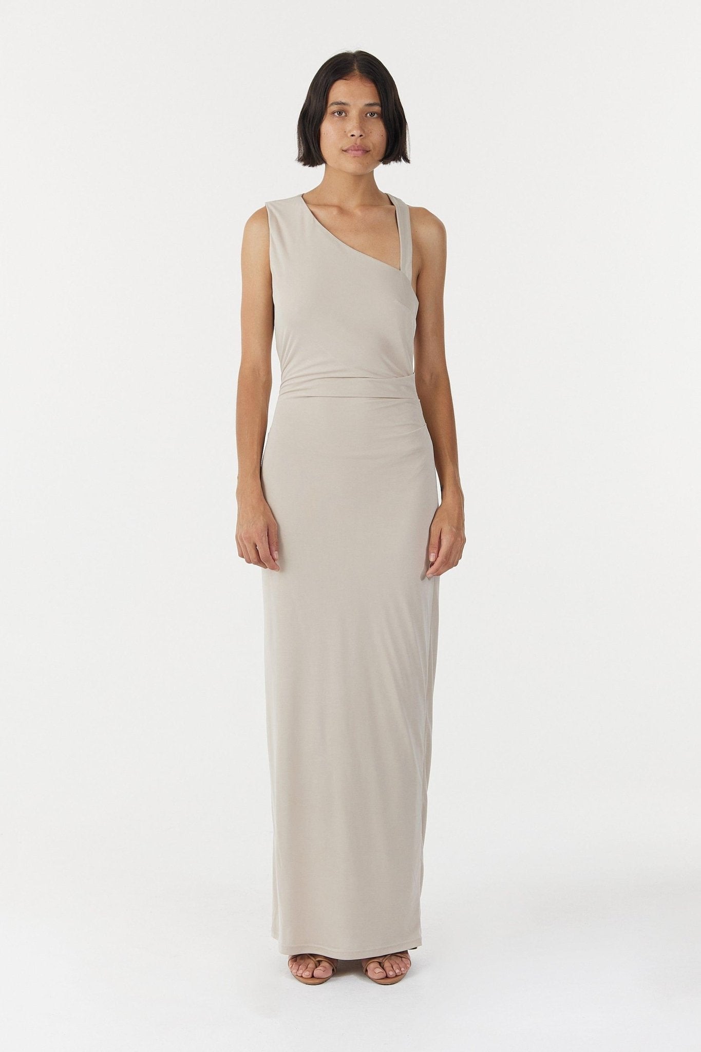 STIRLING TWIST ASYMMETRIC MAXI DRESS | OYSTER GREY | THIRD FORM | Women's Fashion Australia