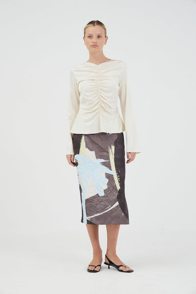 ALLURE GATHERED LONG SLEEVE TOP | BABY'S BREATH - THIRD FORM