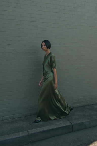 ANCHORED FLOOR LENGTH DRESS | OLIVE - THIRD FORM