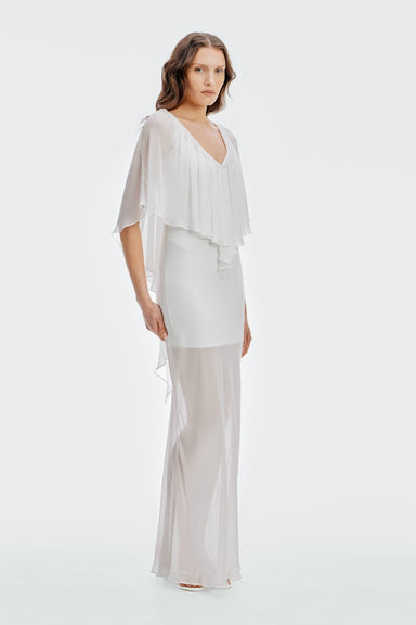 Arrival Frilled Maxi Dress | Ivory - THIRD FORM