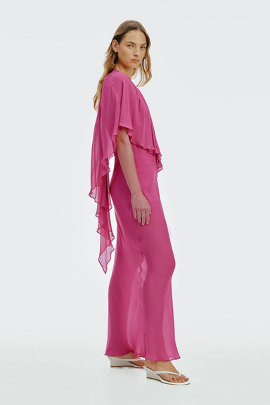Arrival Frilled Maxi Dress | Magenta - THIRD FORM