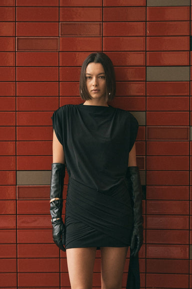 AURA DRAPED MINI DRESS | BLACK - THIRD FORM