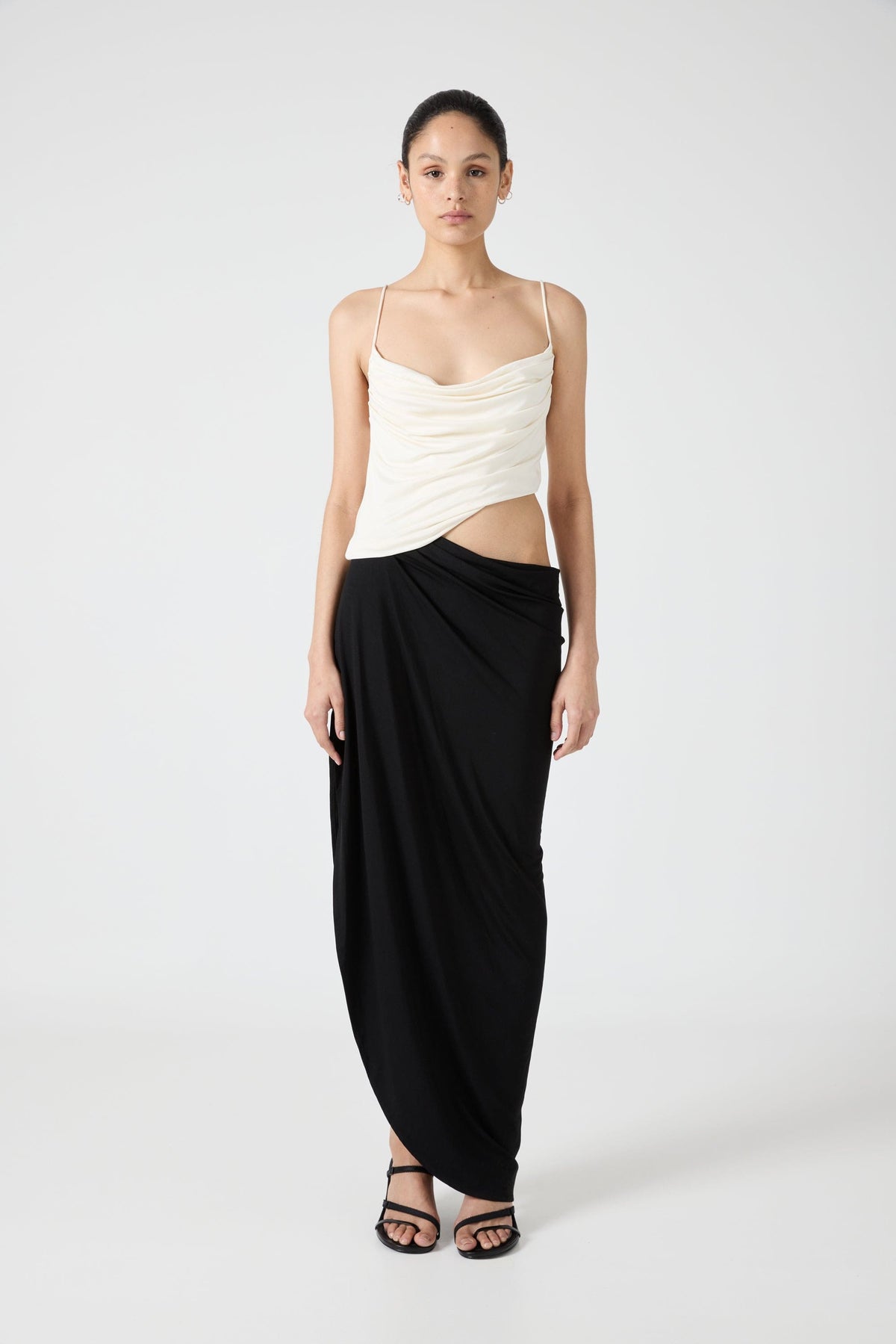 Cream Embroidered Drape Dress
