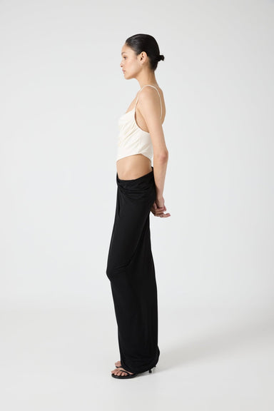 CASCADE DRAPE JERSEY DRESS | CREAM/BLACK - THIRD FORM
