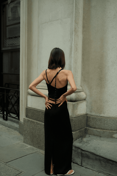 CHROME VISION ASYMMETRIC BODICE | BLACK - THIRD FORM