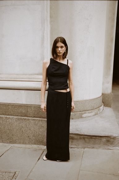 CHROME VISION ASYMMETRIC SKIRT | BLACK - THIRD FORM