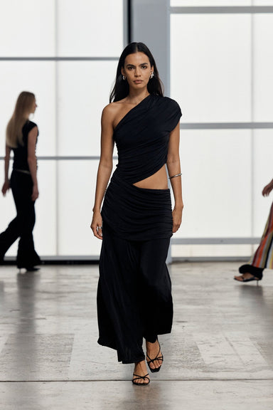 CRAVE ROUCHED FLOOR LENGTH DRESS | GRAPHITE - THIRD FORM