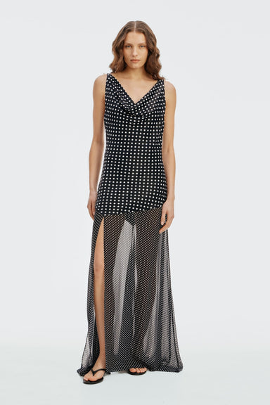THIRD FORM Crossing Cowl Floor Length Dress | Black Polka