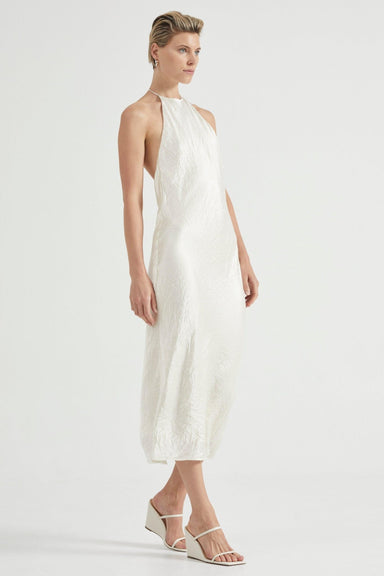 CRUSH BIAS HALTER DRESS | CREAM - THIRD FORM