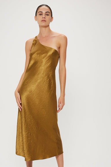 THIRD FORM CRUSH BIAS ONE SHOULDER MIDI | BRONZE