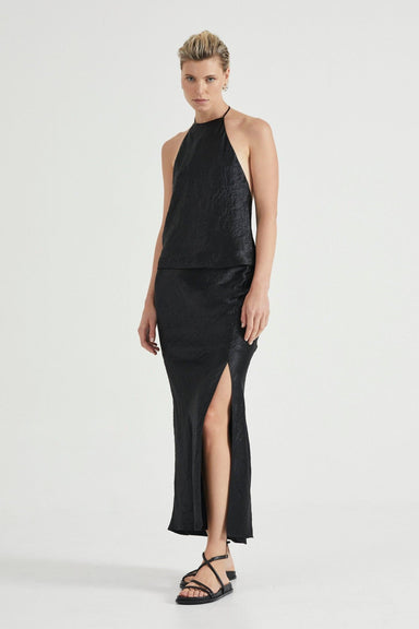CRUSH BIAS SPLIT MAXI SKIRT | BLACK - THIRD FORM