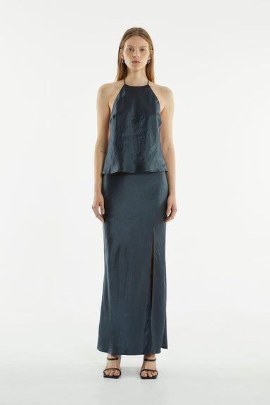 THIRD FORM CRUSH BIAS SPLIT MAXI SKIRT | GUN METAL