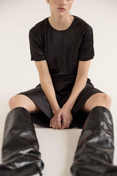 CRUSH BIAS TEE MIDI DRESS | BLACK - THIRD FORM