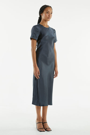 CRUSH BIAS TEE MIDI DRESS | GUN METAL - THIRD FORM