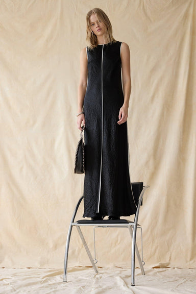 CRUSH CONTRAST BIND MAXI TANK DRESS | BLACK & CREAM - THIRD FORM