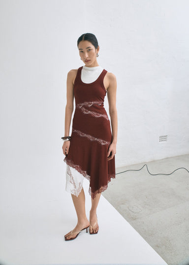 ECHO ASYMMETRIC TANK DRESS | CRIMSON - THIRD FORM