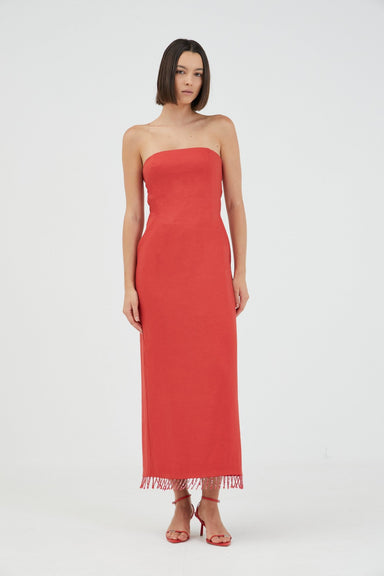 FLAME LINEN STRAPLESS DRESS | GRENADINE - THIRD FORM