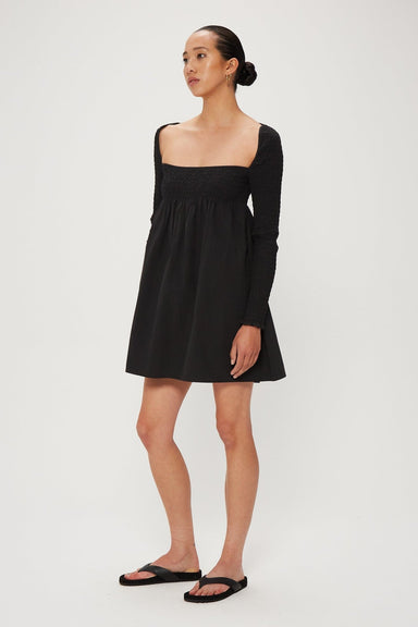 THIRD FORM FULL FORM SHIRRED BABYDOLL DRESS | BLACK
