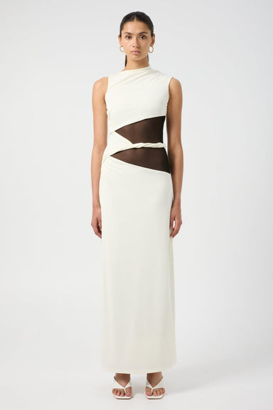 INTERWEAVE DRAPE MAXI DRESS | CREAM & BLACK - THIRD FORM