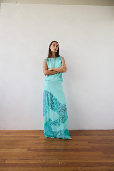KEEPSAKE LACE PANEL MAXI SKIRT | MINT - THIRD FORM