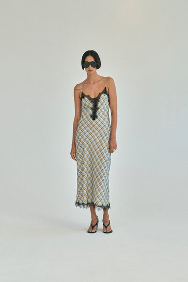 THIRD FORM KEPT CLOSE BIAS SLIP DRESS | IN CHECK