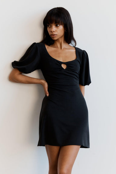 THIRD FORM MARBLE BALLON SLEEVE MINI DRESS | WASHED BLACK