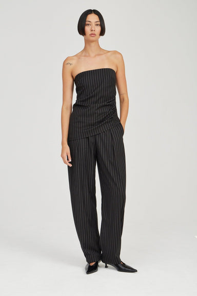 OBSCURA PINSTRIPE STRAPLESS TOP | SOOT STRIPE - THIRD FORM