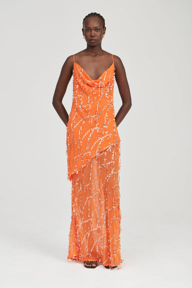 THIRD FORM REFRACT BIAS MAXI DRESS | TANGERINE