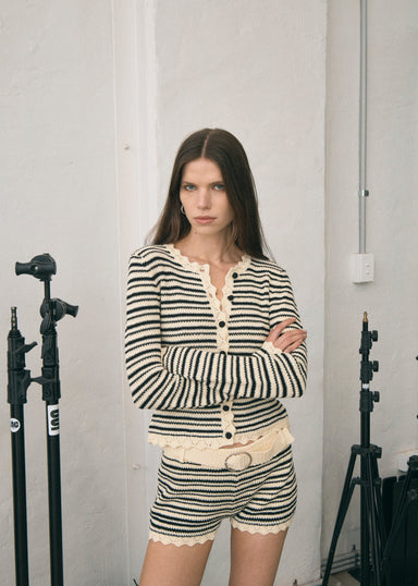 THIRD FORM RESONANCE KNIT CARDIGAN | CREAM & COFFEE