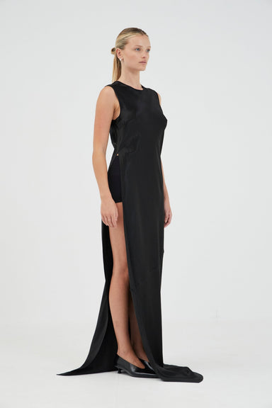 REVERY HIGH SPLIT TANK DRESS | BLACK - THIRD FORM