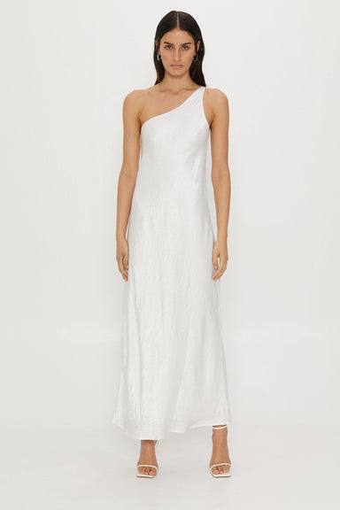 THIRD FORM RUNNING WATER BIAS ONE SHOULDER MAXI | WHITE