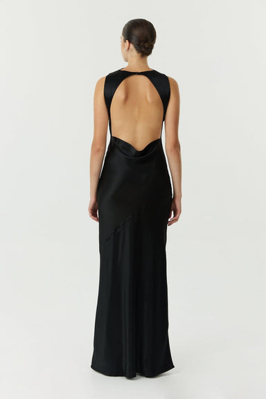 SATIN BIAS COWL BACK MAXI | BLACK - THIRD FORM