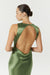 SATIN BIAS COWL BACK MAXI | OLIVE - THIRD FORM