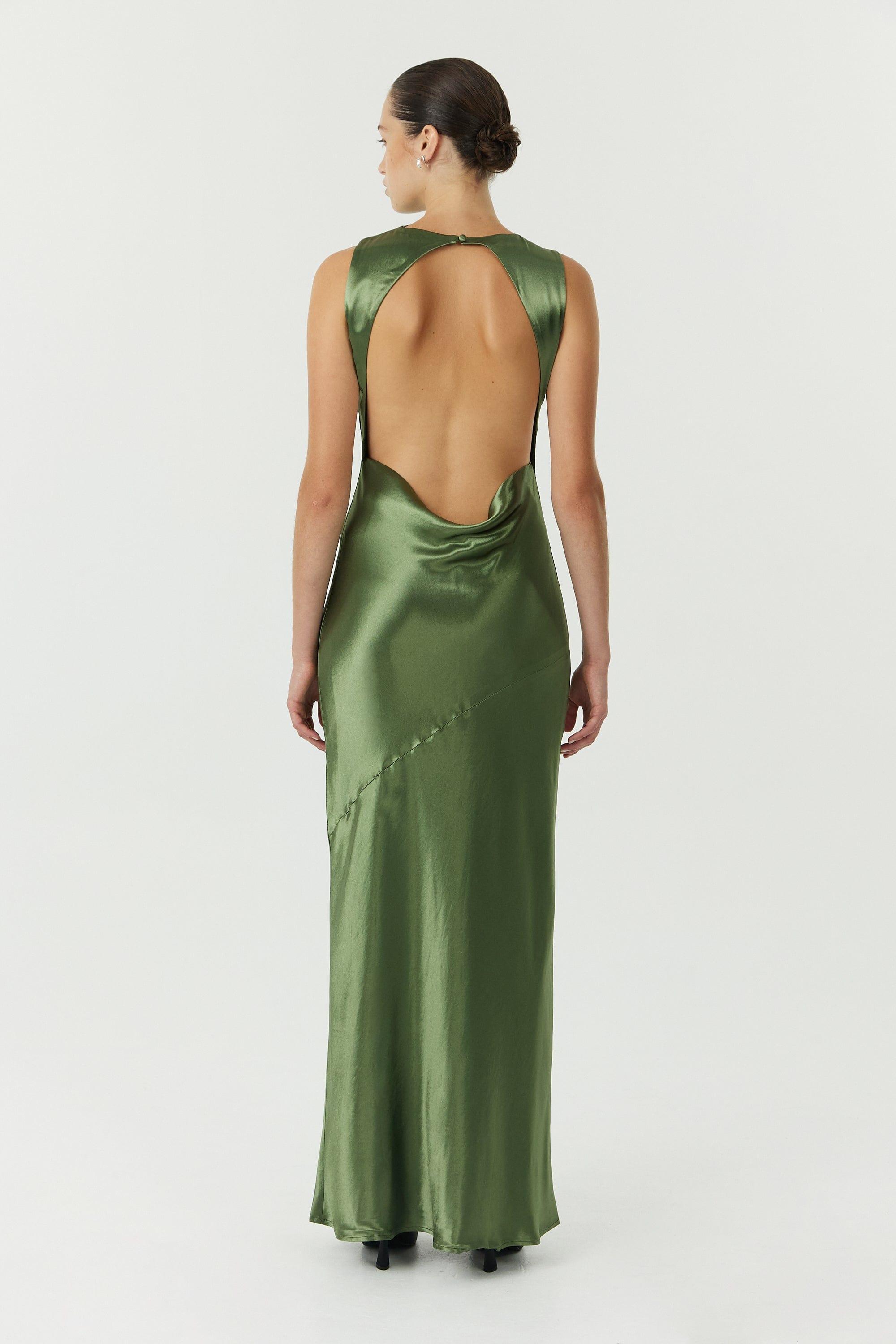 SATIN BIAS COWL BACK MAXI | OLIVE THIRD FORM SATIN BIAS COWL BACK MAXI | OLIVE THIRD FORM