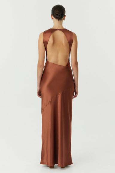 SATIN BIAS COWL BACK MAXI | SPICE - THIRD FORM