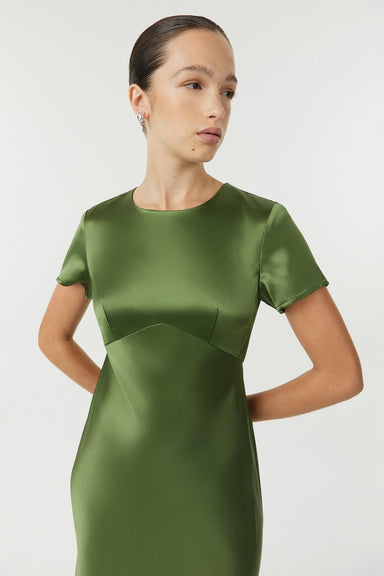 SATIN BIAS MAXI TEE DRESS | OLIVE - THIRD FORM