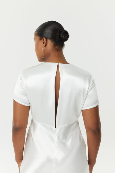 THIRD FORM SATIN BIAS MAXI TEE DRESS | POWDER WHITE