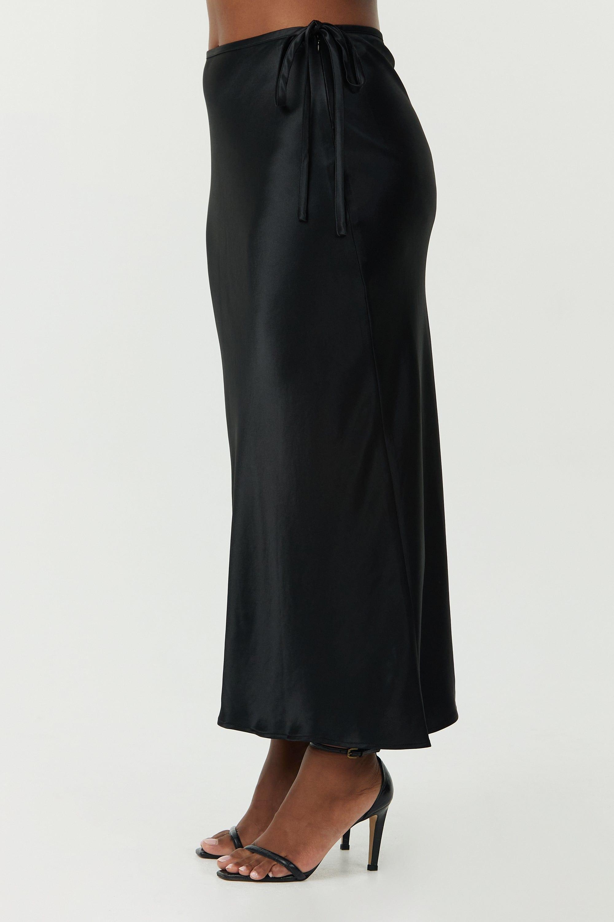 SATIN BIAS TIE SIDE SKIRT BLACK THIRD FORM Bridal Collection