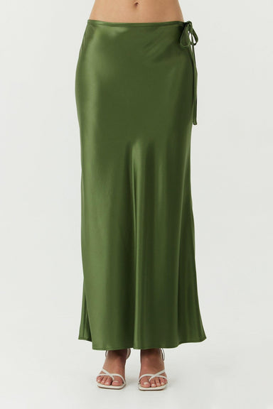 SATIN BIAS TIE SIDE SKIRT | OLIVE - THIRD FORM