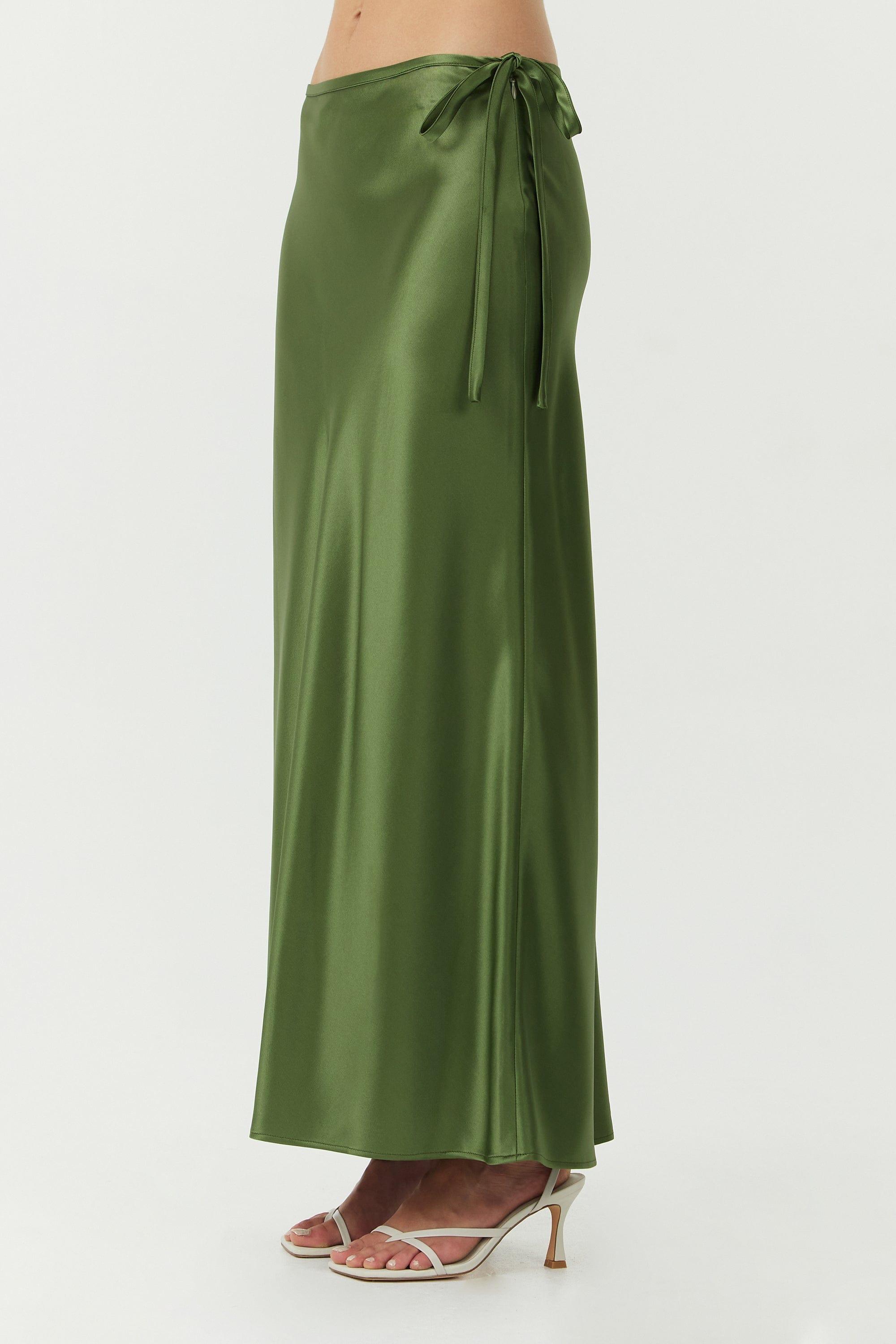 SATIN BIAS TIE SIDE SKIRT OLIVE THIRD FORM Matching Sets