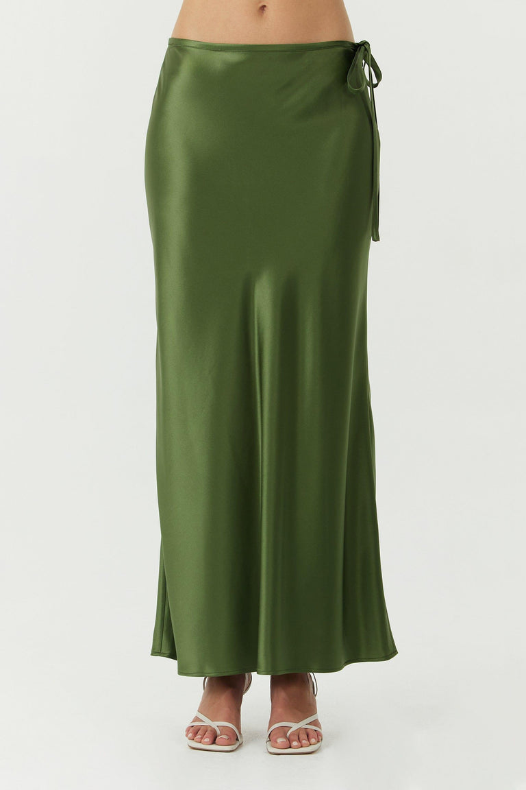 SATIN BIAS COWL BACK MAXI | OLIVE — THIRD FORM