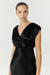SATIN CROSS OVER GATHER DRESS | BLACK - THIRD FORM