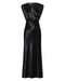 SATIN CROSS OVER GATHER DRESS | BLACK - THIRD FORM