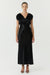 SATIN CROSS OVER GATHER DRESS | BLACK - THIRD FORM