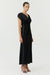 SATIN CROSS OVER GATHER DRESS | BLACK - THIRD FORM