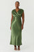 SATIN CROSS OVER GATHER DRESS | OLIVE - THIRD FORM